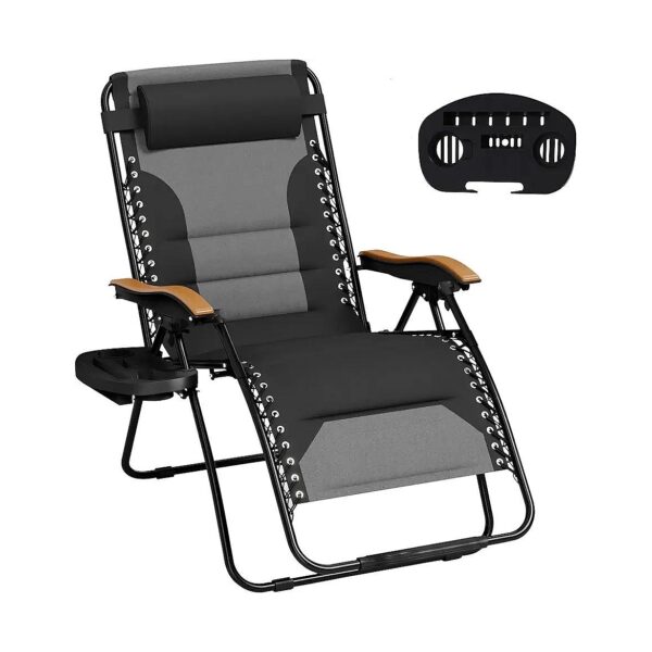 Zero Gravity Chair with Cup Holder Tray and Padded Seat, 400lbs Capacity, Black