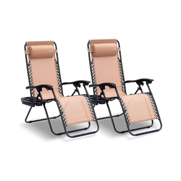 Zero Gravity Lounge Chair Set Adjustable Steel Mesh Recliners Cream