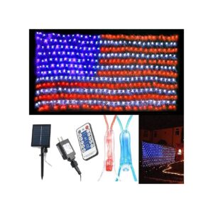 in-1 Plug-in and Solar Powered American Flag Lights with Remotes