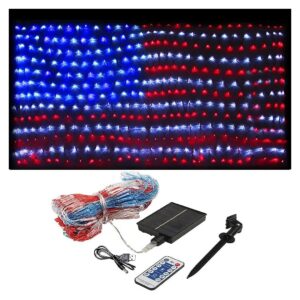 in-1 Solar and Electric Powered American Flag Lights with 420 LED Ornaments