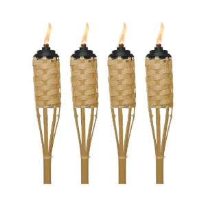 in-One Outdoor Lighting Bundle Woven Bamboo Torches with Flameguards and Snuffers