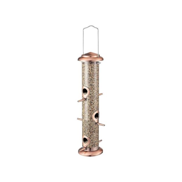 inch Brushed Copper Metal Bird Feeder for Outdoor Hanging with 6 Ports