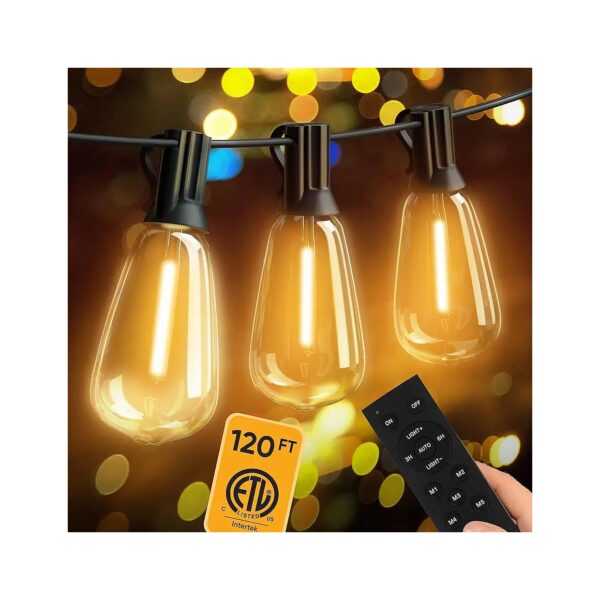 lasting and Durable Outdoor LED String Lights with 60+2 Edison Bulbs and Remote Control