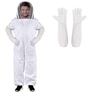 quality Beekeeping Suit with Polycotton Fabric, Veil, and Sheepskin Beekeeping Gloves