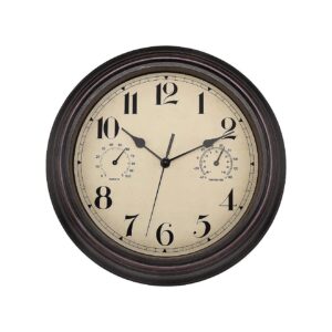 resistant Bronze Analog Clock with Thermometer Hygrometer for Bathroom and Kitchen Decor